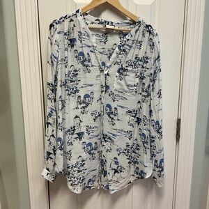Zac & Rachel SZ XL Women’s Button Down Lightweight Greece Novelty Print Top